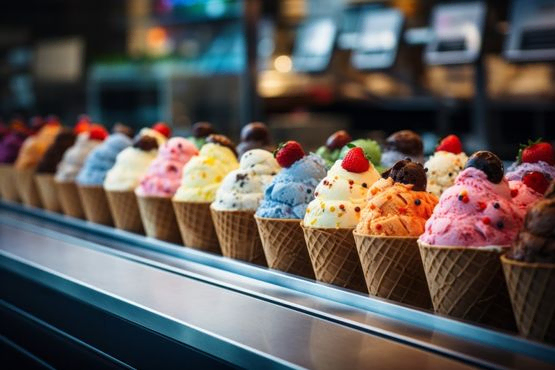fila de helados con guinta de colores
